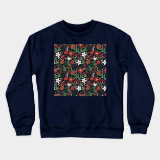 Elegant Blue Winter Red White Floral Painting Crewneck Sweatshirt